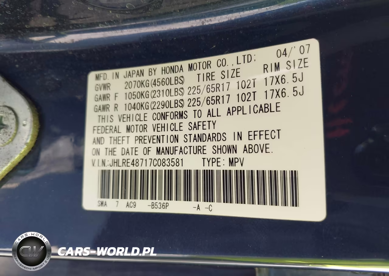2007 Honda Cr-V Ex-L VIN:JHLRE48717C083581 - 9