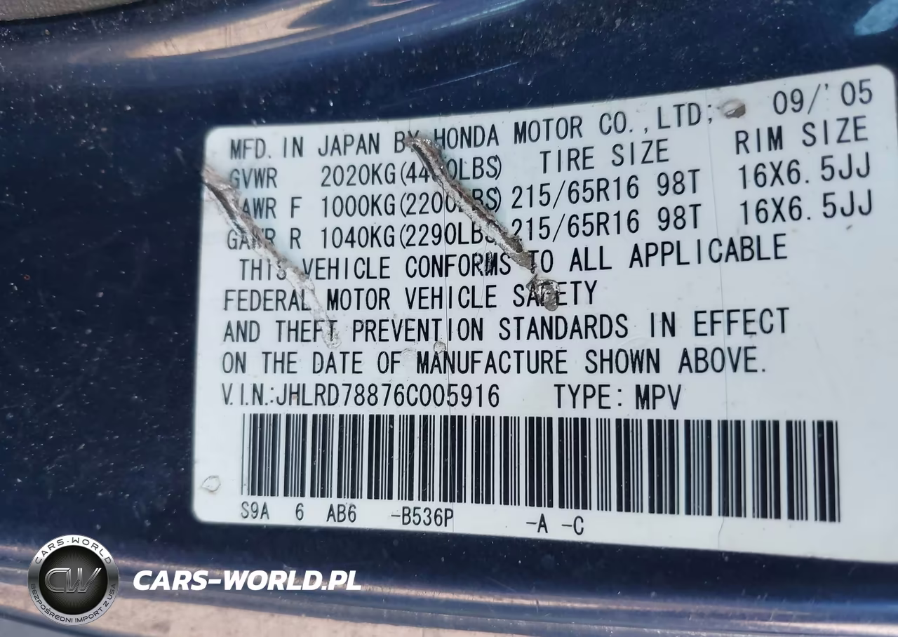 2006 Honda Cr-V Ex VIN:JHLRD78876C005916 - 9