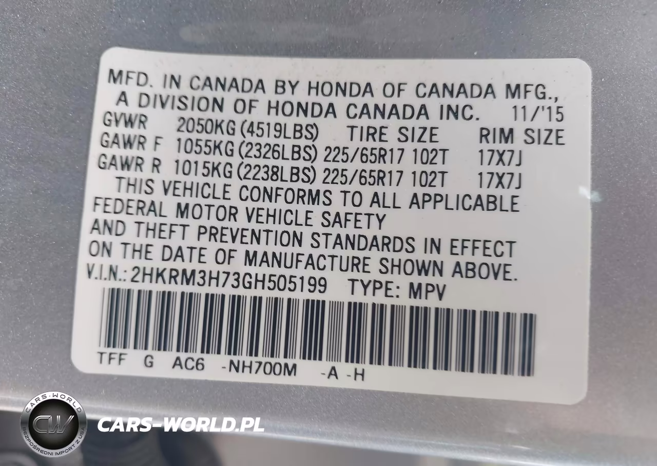 2016 Honda Cr-V Ex-L VIN:2HKRM3H73GH505199 - 9