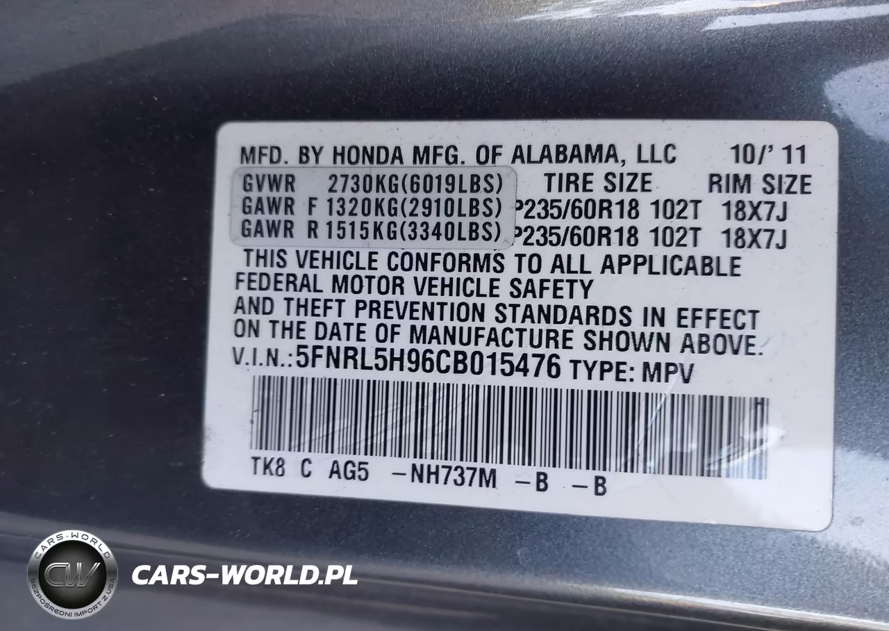 2012 Honda Odyssey Touring-Touring Elite VIN:5FNRL5H96CB015476 - 9