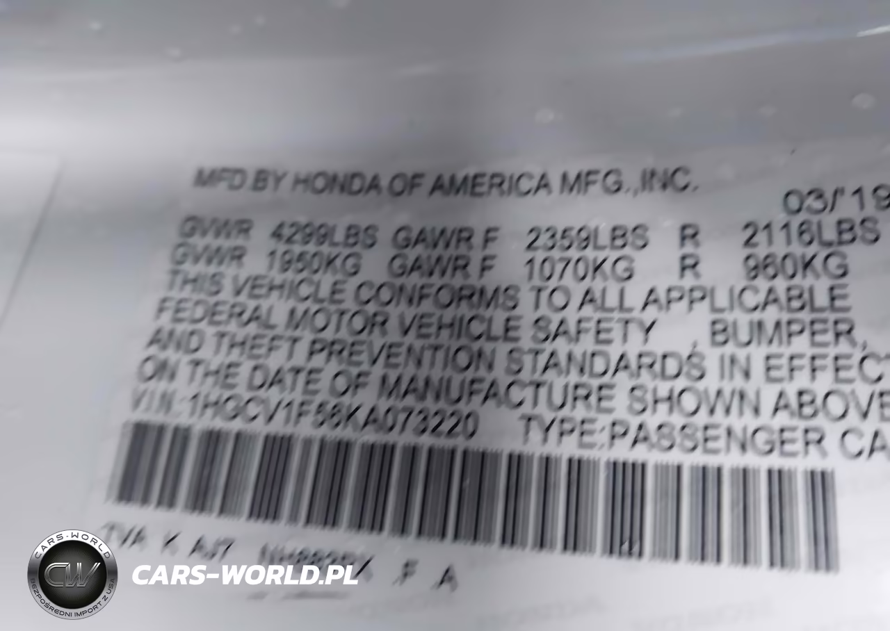 2019 Honda Accord Ex-L VIN:1HGCV1F56KA073220 - 9