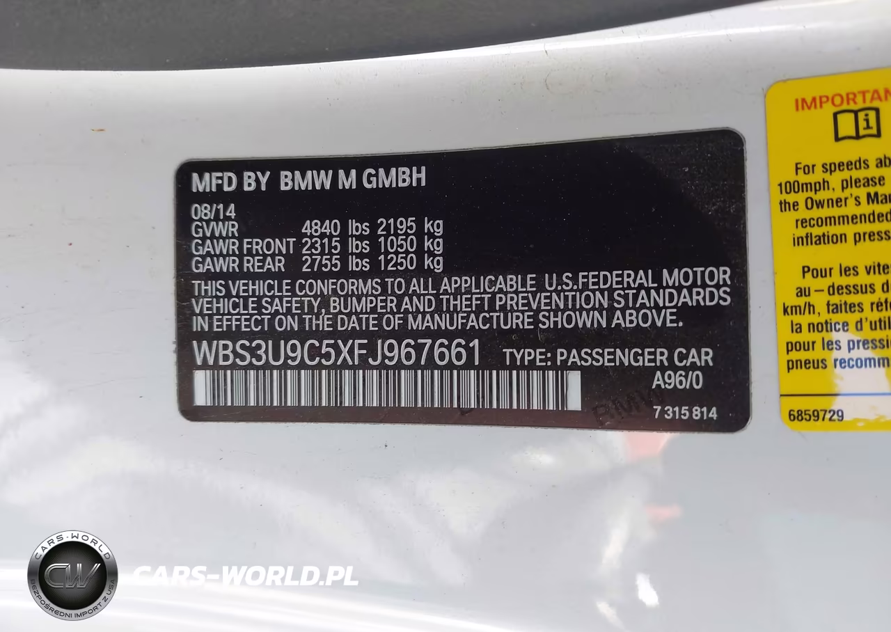 2015 BMW M4 VIN:WBS3U9C5XFJ967661 - 9