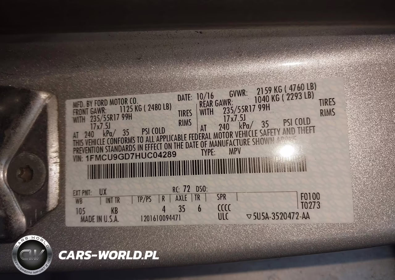 2017 Ford Escape Se VIN:1FMCU9GD7HUC04289 - 9