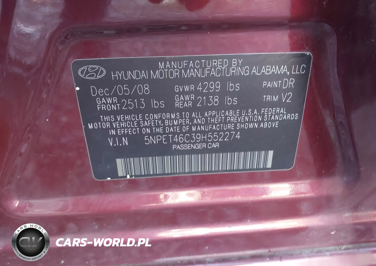 2009 Hyundai Sonata Gls VIN:5NPET46C39H552274 - 9