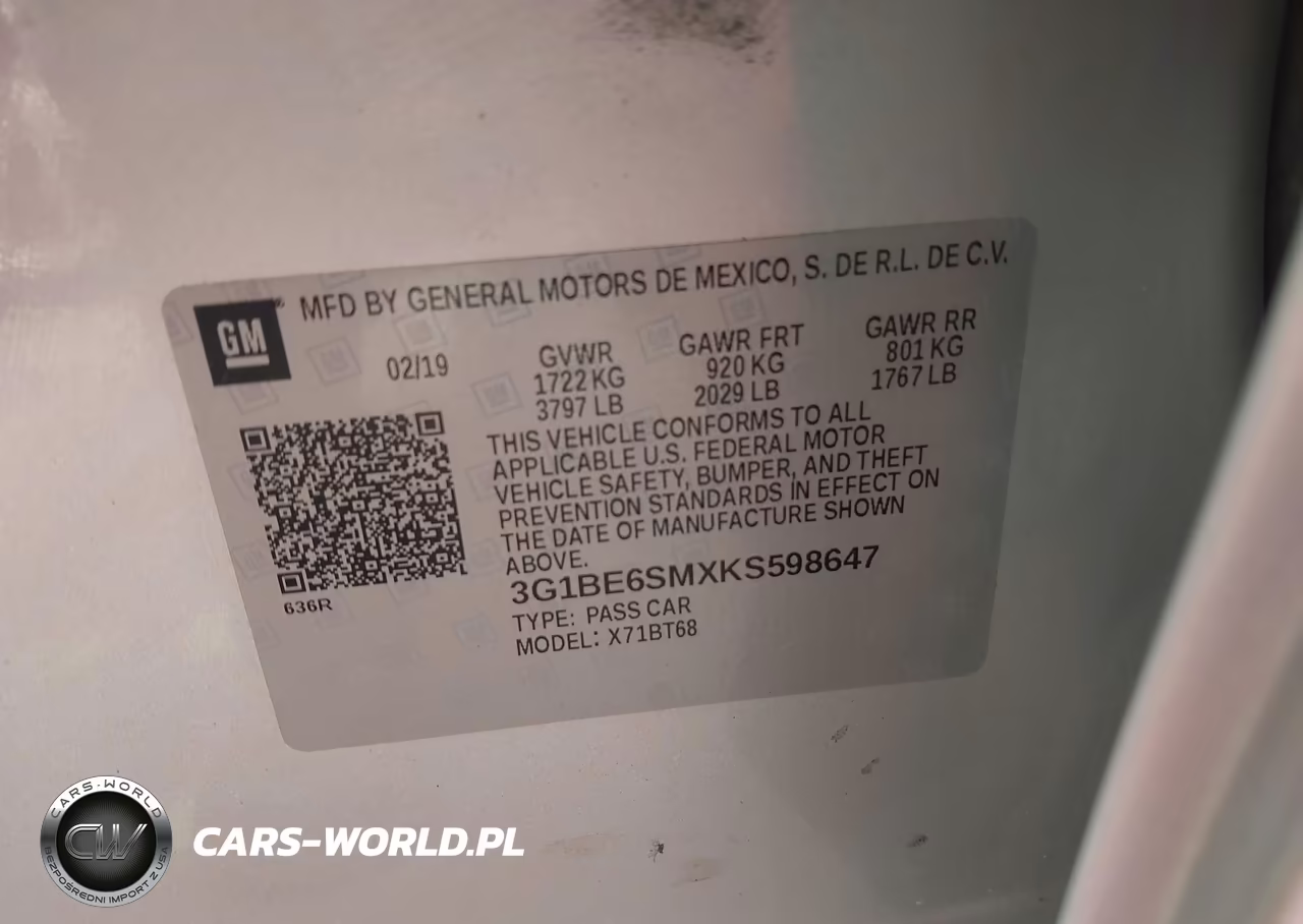 2019 Chevrolet Cruze Lt VIN:3G1BE6SMXKS598647 - 9