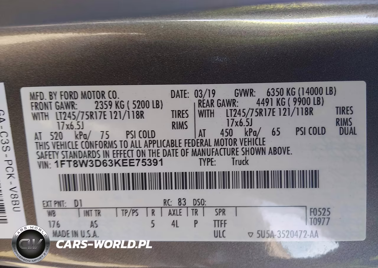 2019 Ford F-350 Xl VIN:1FT8W3D63KEE75391 - 9