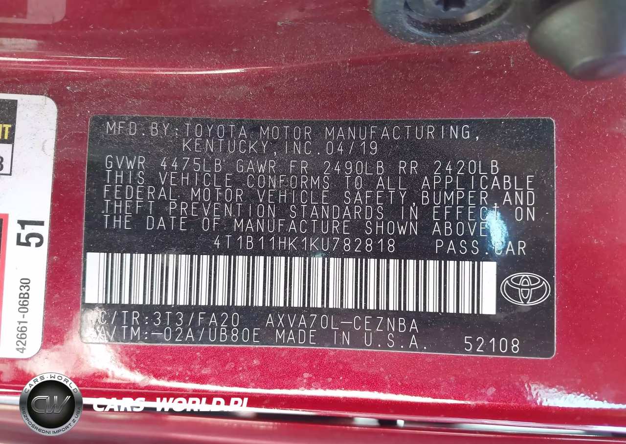 2019 Toyota Camry Le VIN:4T1B11HK1KU782818 - 9