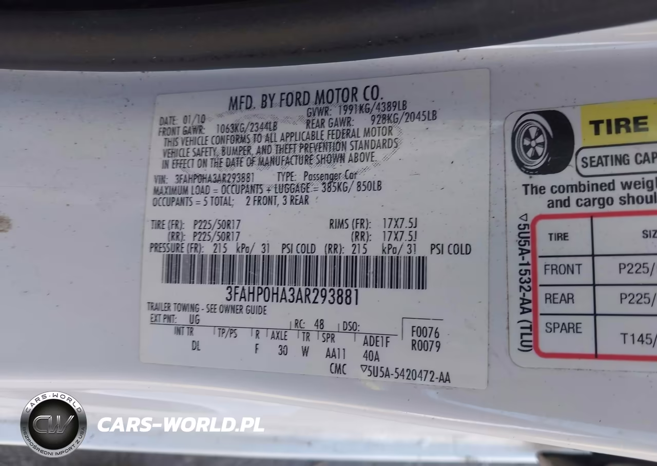 2010 Ford Fusion Se VIN:3FAHP0HA3AR293881 - 9