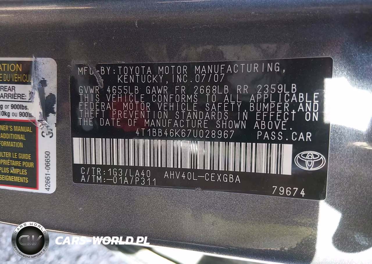 2007 Toyota Camry Hybrid VIN:4T1BB46K67U028967 - 9