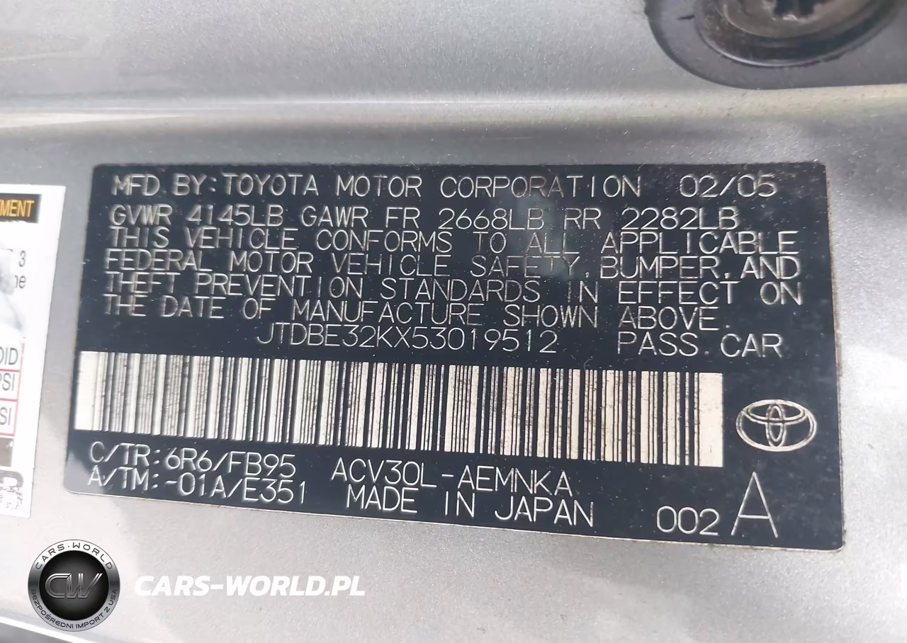 2005 Toyota Camry Le VIN:JTDBE32KX53019512 - 9