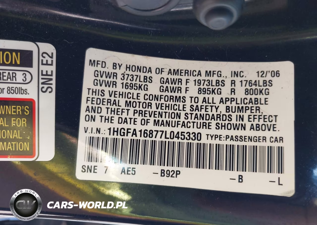 2007 Honda Civic Ex VIN:1HGFA16877L045330 - 9