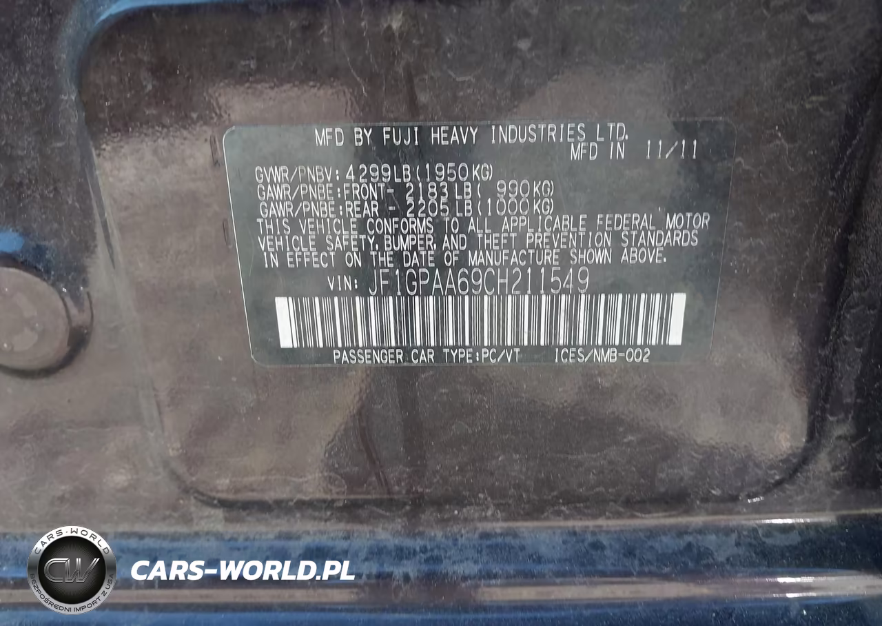 2012 Subaru Impreza 2.0I VIN:JF1GPAA69CH211549 - 9