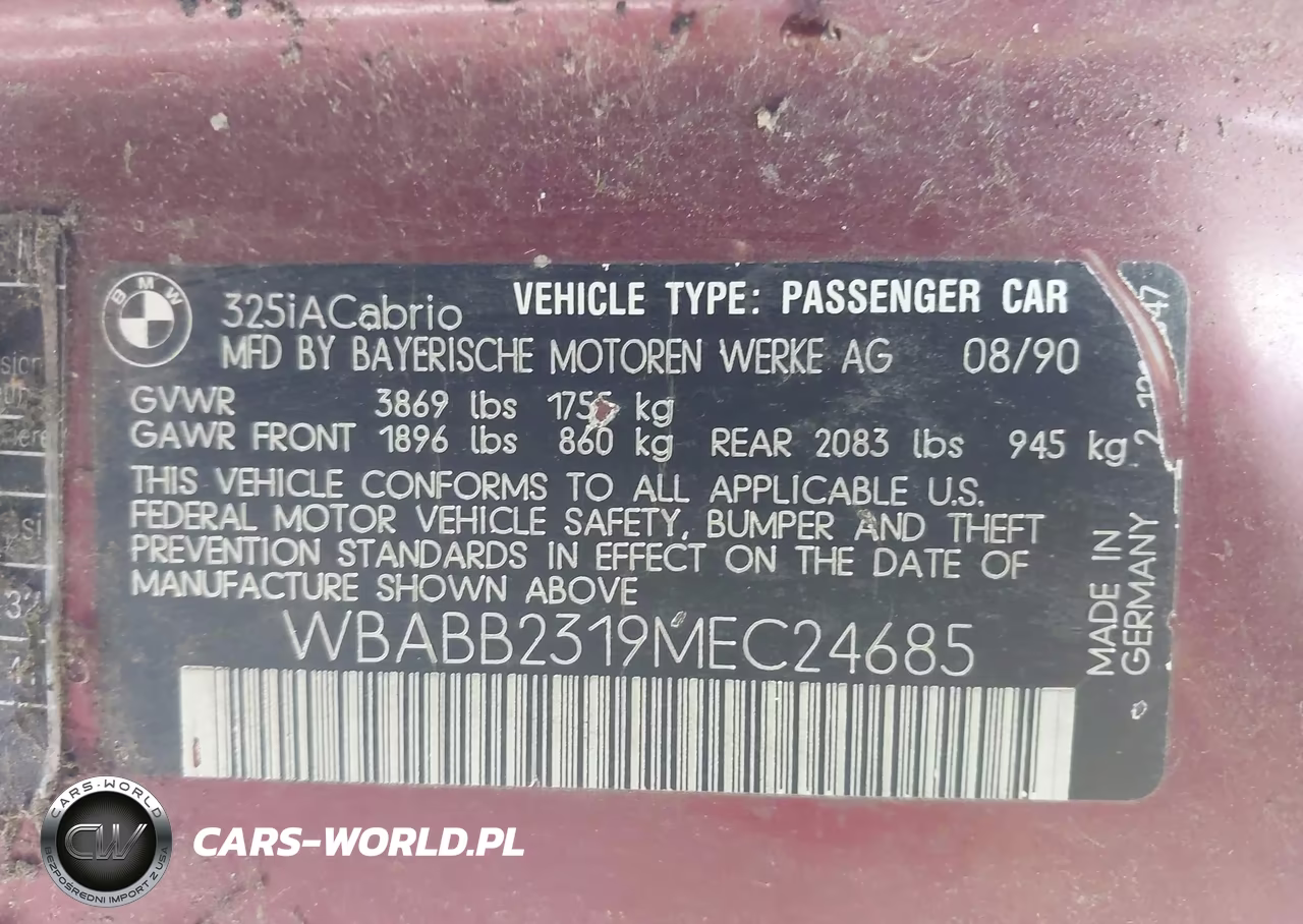 1991 BMW 325 Ic Automatic VIN:WBABB2319MEC24685 - 9