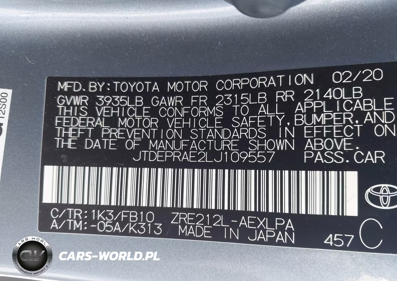 2020 Toyota Corolla Le VIN:JTDEPRAE2LJ109557 - 9