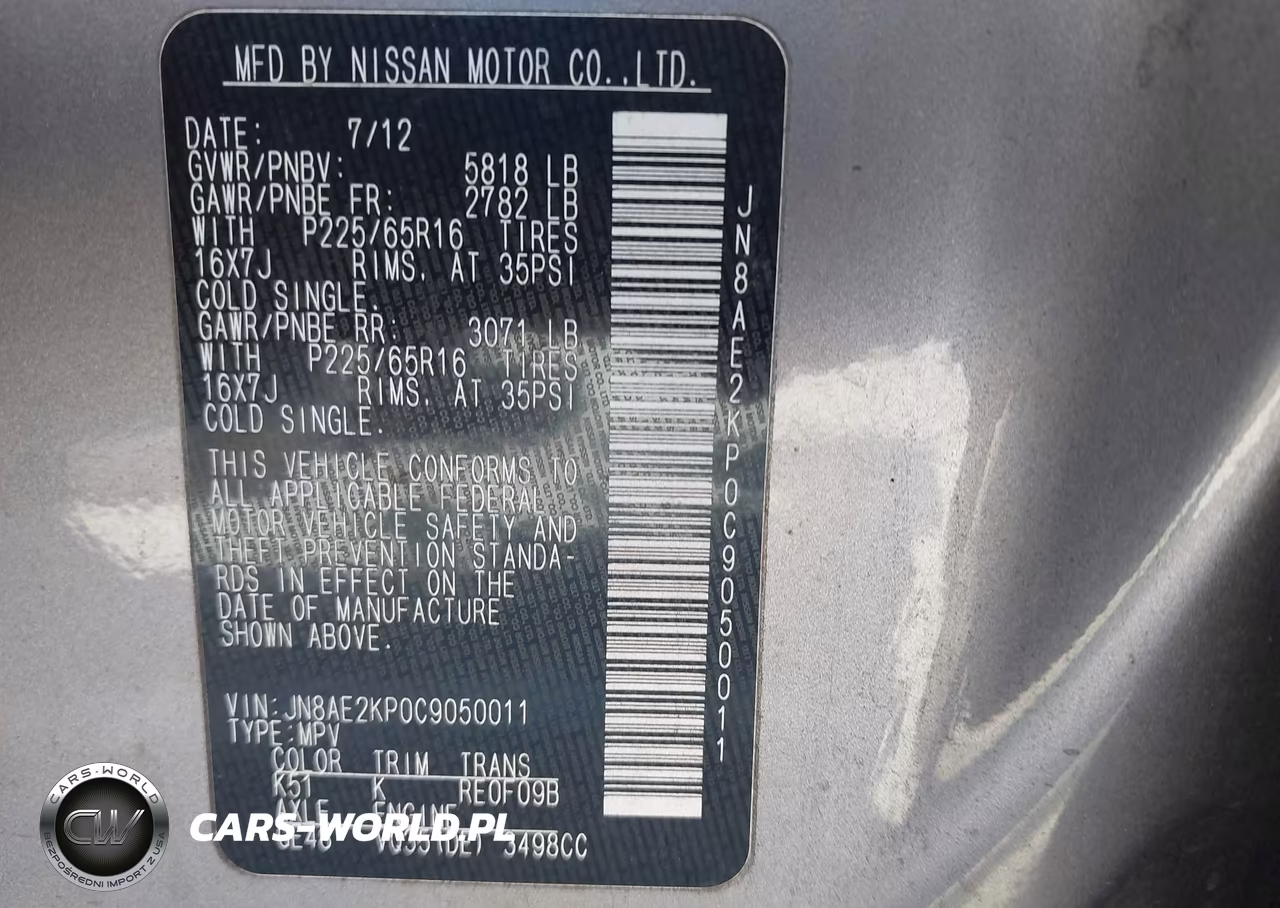 2012 Nissan Quest Sv VIN:JN8AE2KP0C9050011 - 9