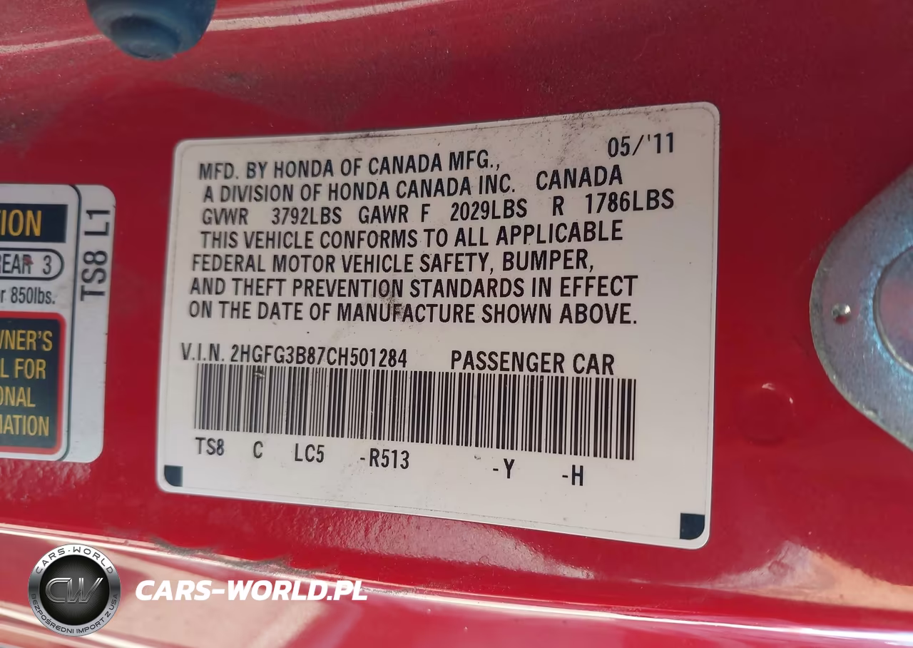 2012 Honda Civic Ex VIN:2HGFG3B87CH501284 - 9
