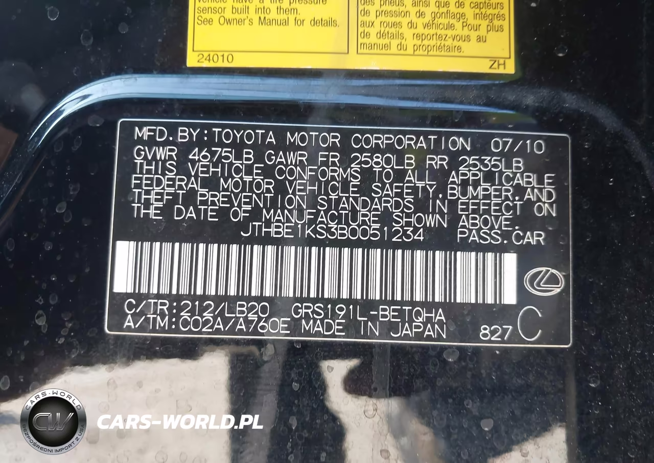 2011 Lexus Gs 350 VIN:JTHBE1KS3B0051234 - 9