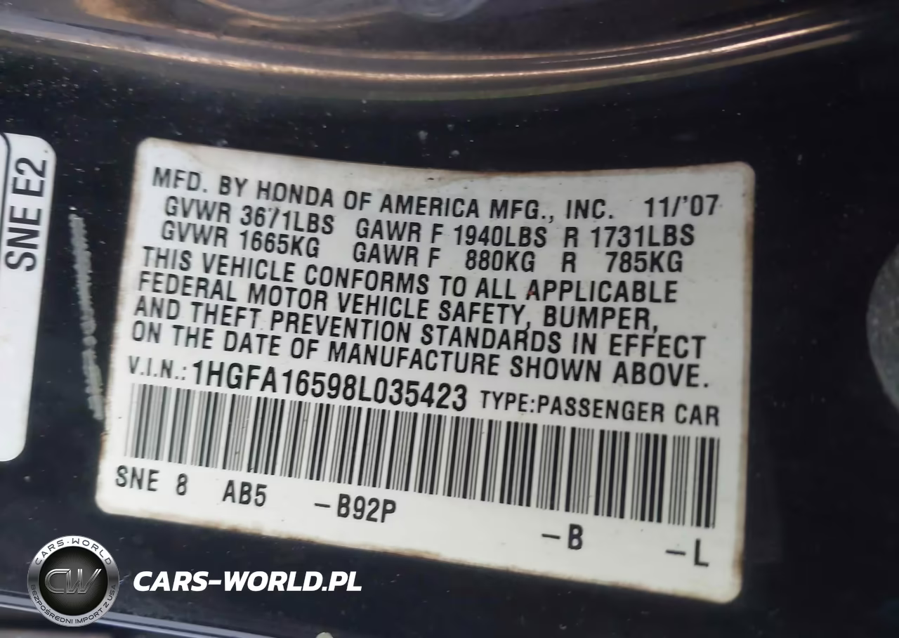2008 Honda Civic Lx VIN:1HGFA16598L035423 - 9