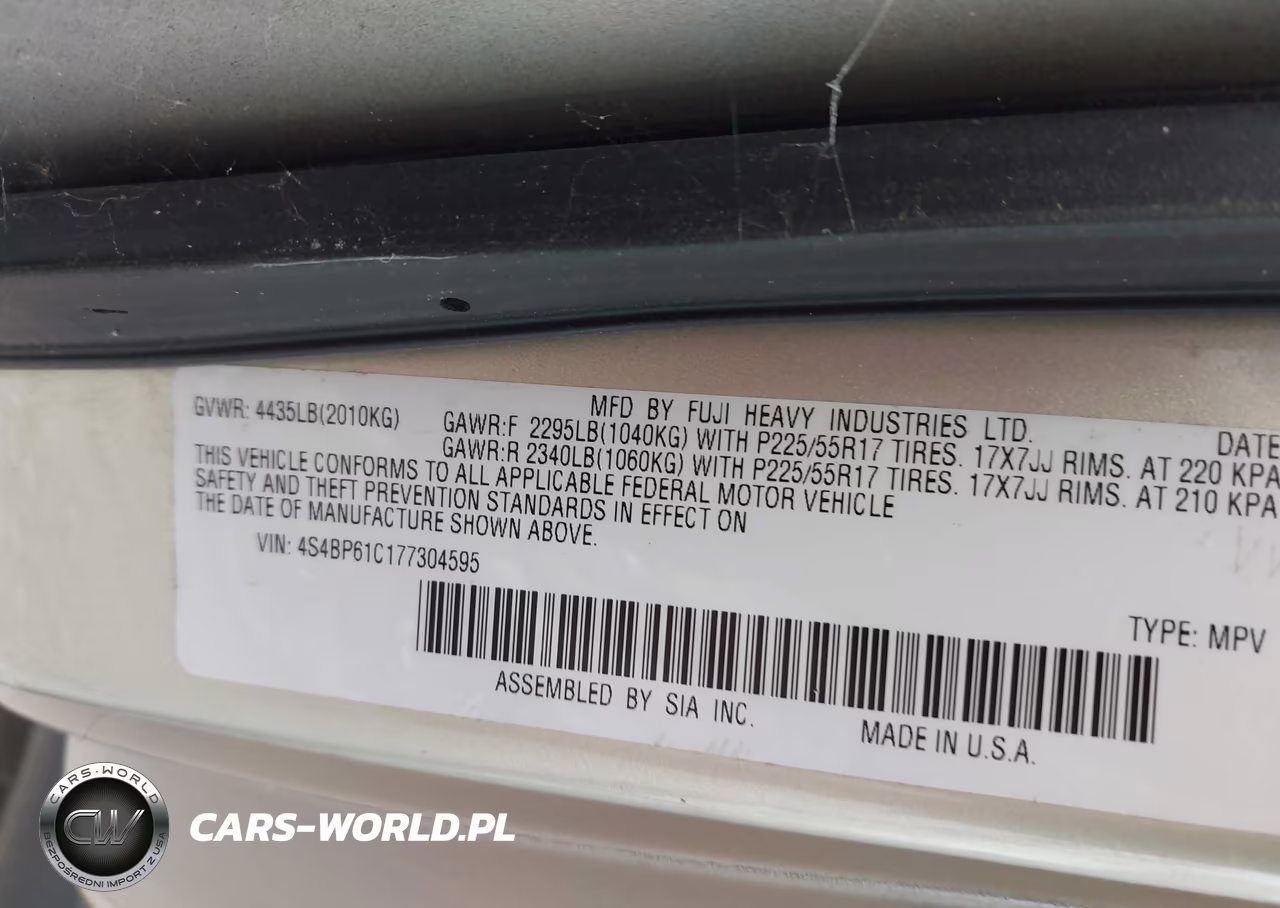 2007 Subaru Outback 2.5I VIN:4S4BP61C177304595 - 9
