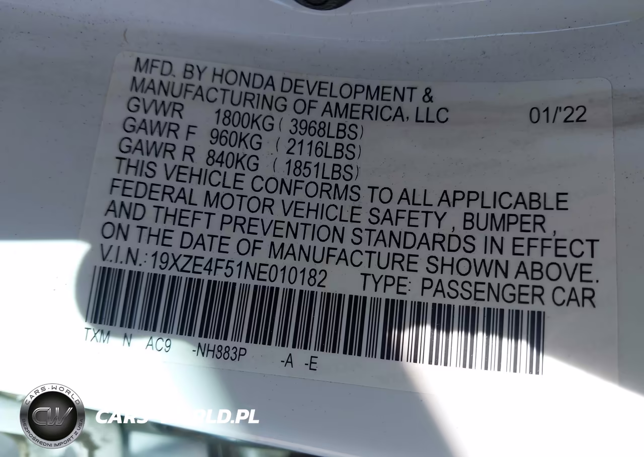 2022 Honda Insight Ex VIN:19XZE4F51NE010182 - 9