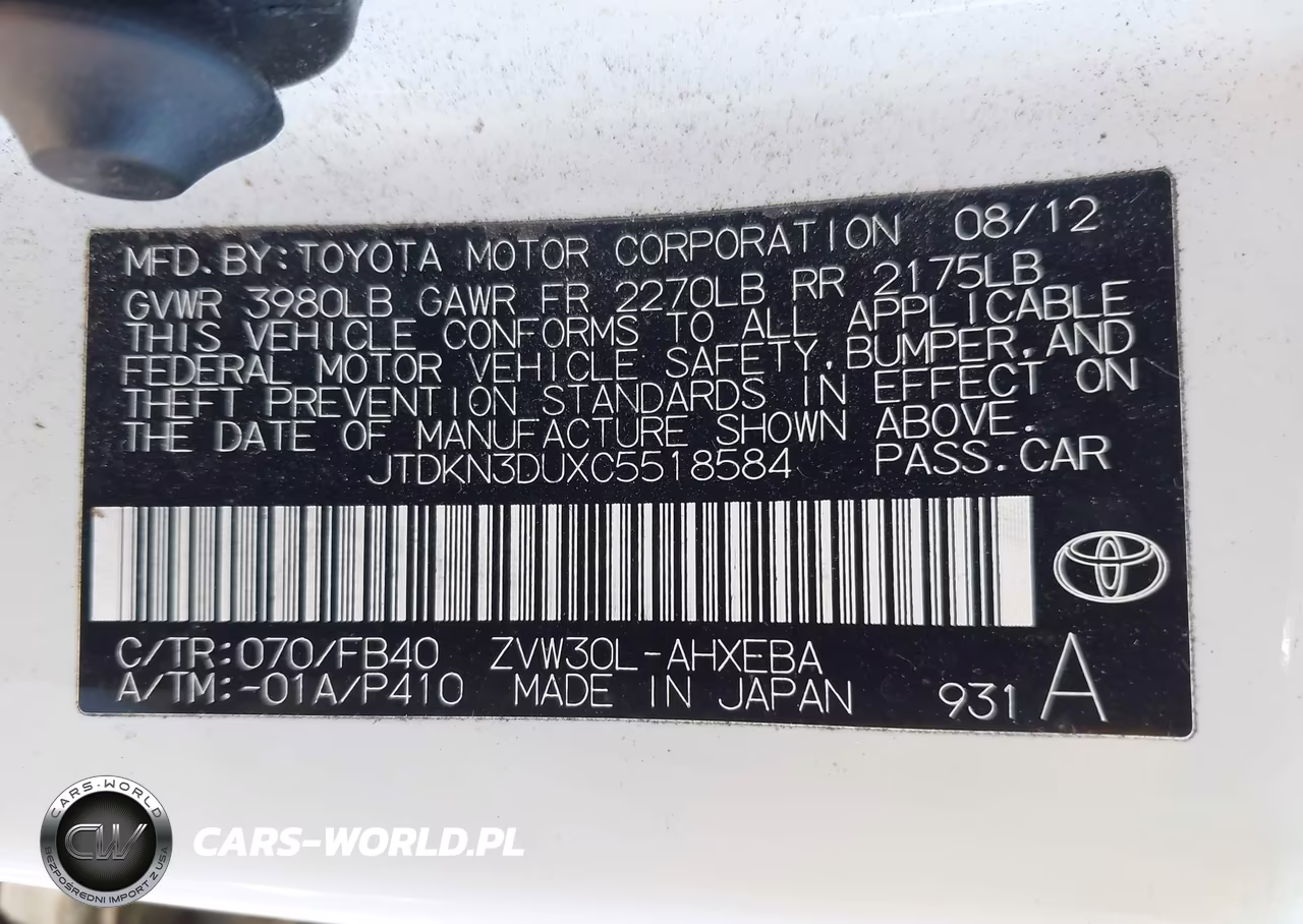 2012 Toyota Prius Two VIN:JTDKN3DUXC5518584 - 9