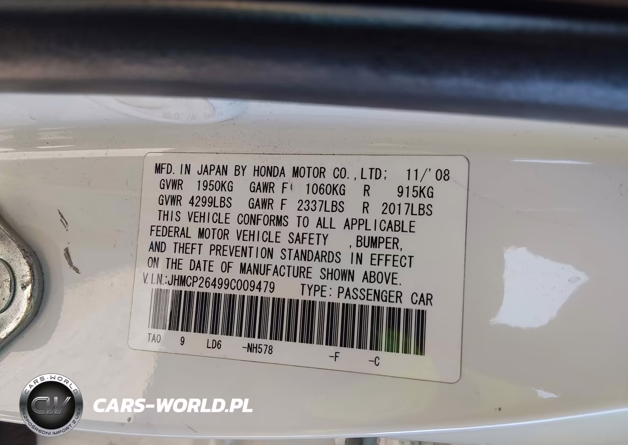 2009 Honda Accord 2.4 Lx-P VIN:JHMCP26499C009479 - 9