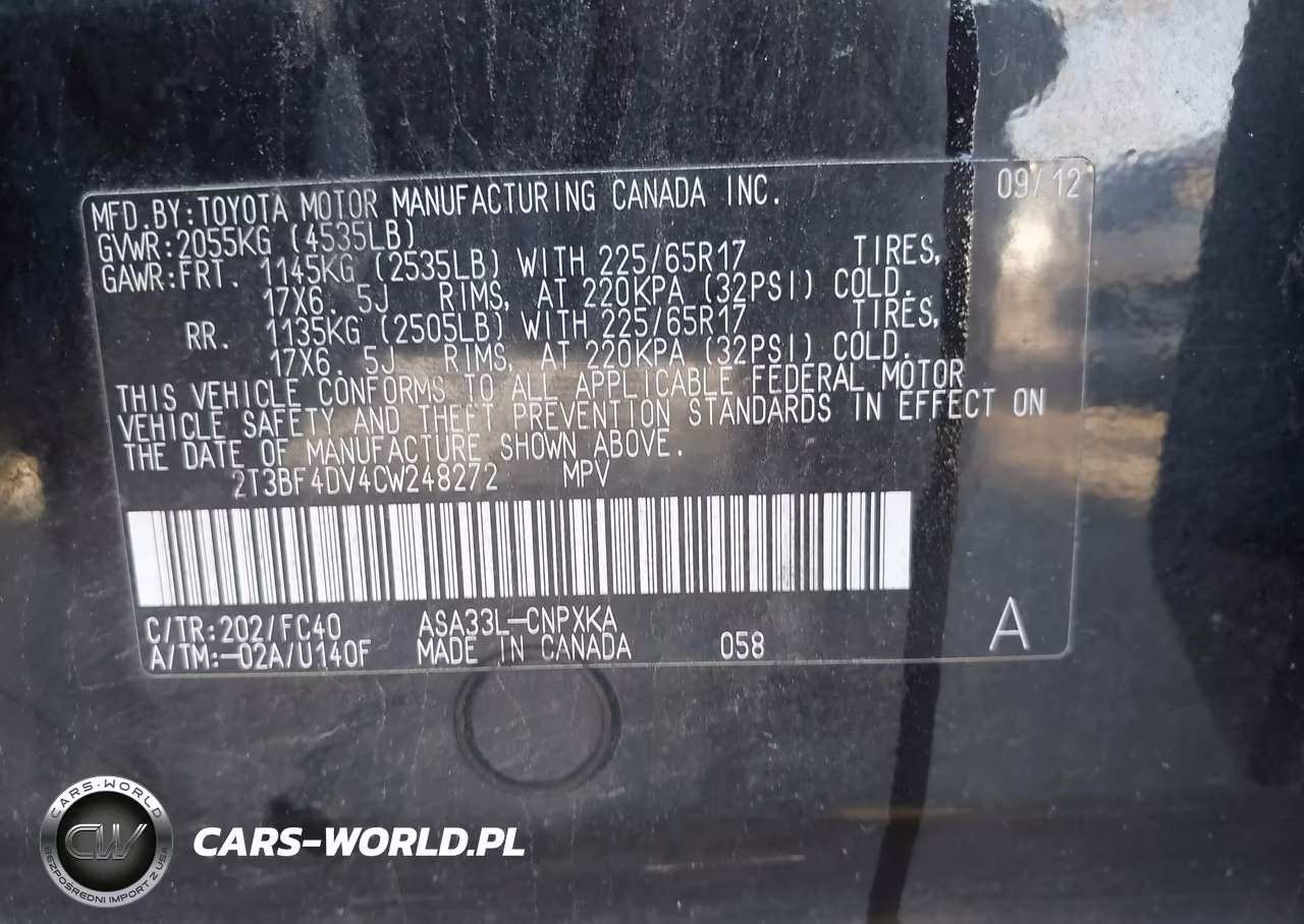 2012 Toyota Rav4 VIN:2T3BF4DV4CW248272 - 9