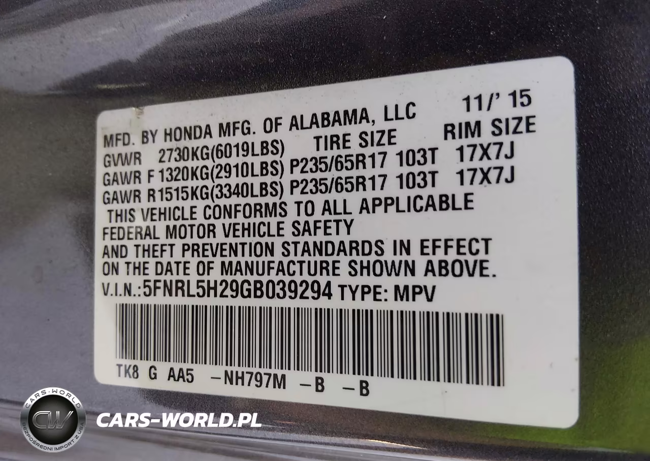 2016 Honda Odyssey Lx VIN:5FNRL5H29GB039294 - 9