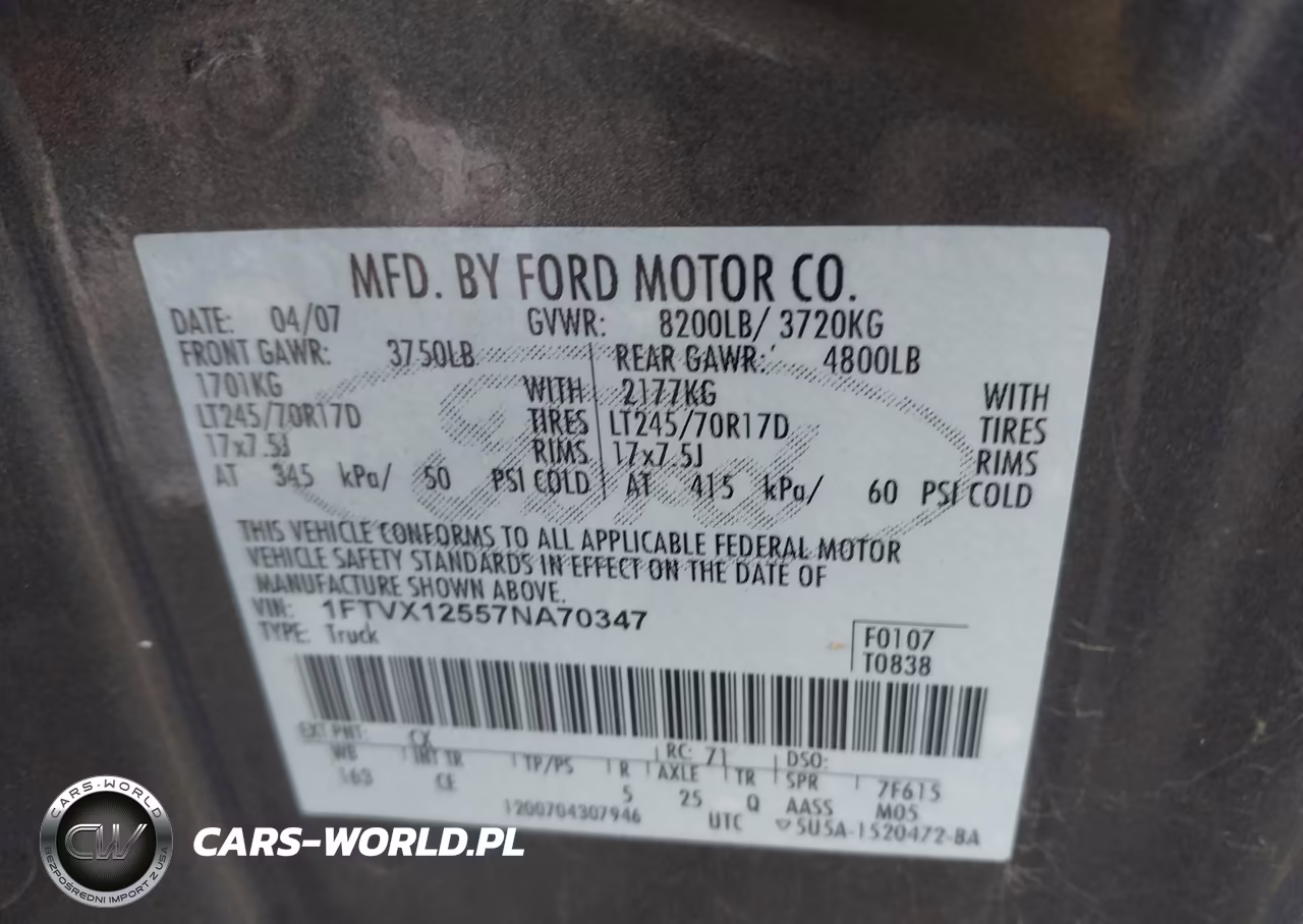 2007 Ford F-150 Xl-Xlt VIN:1FTVX12557NA70347 - 9