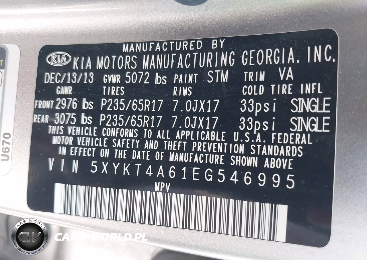 2014 Kia Sorento Lx VIN:5XYKT4A61EG546995 - 9