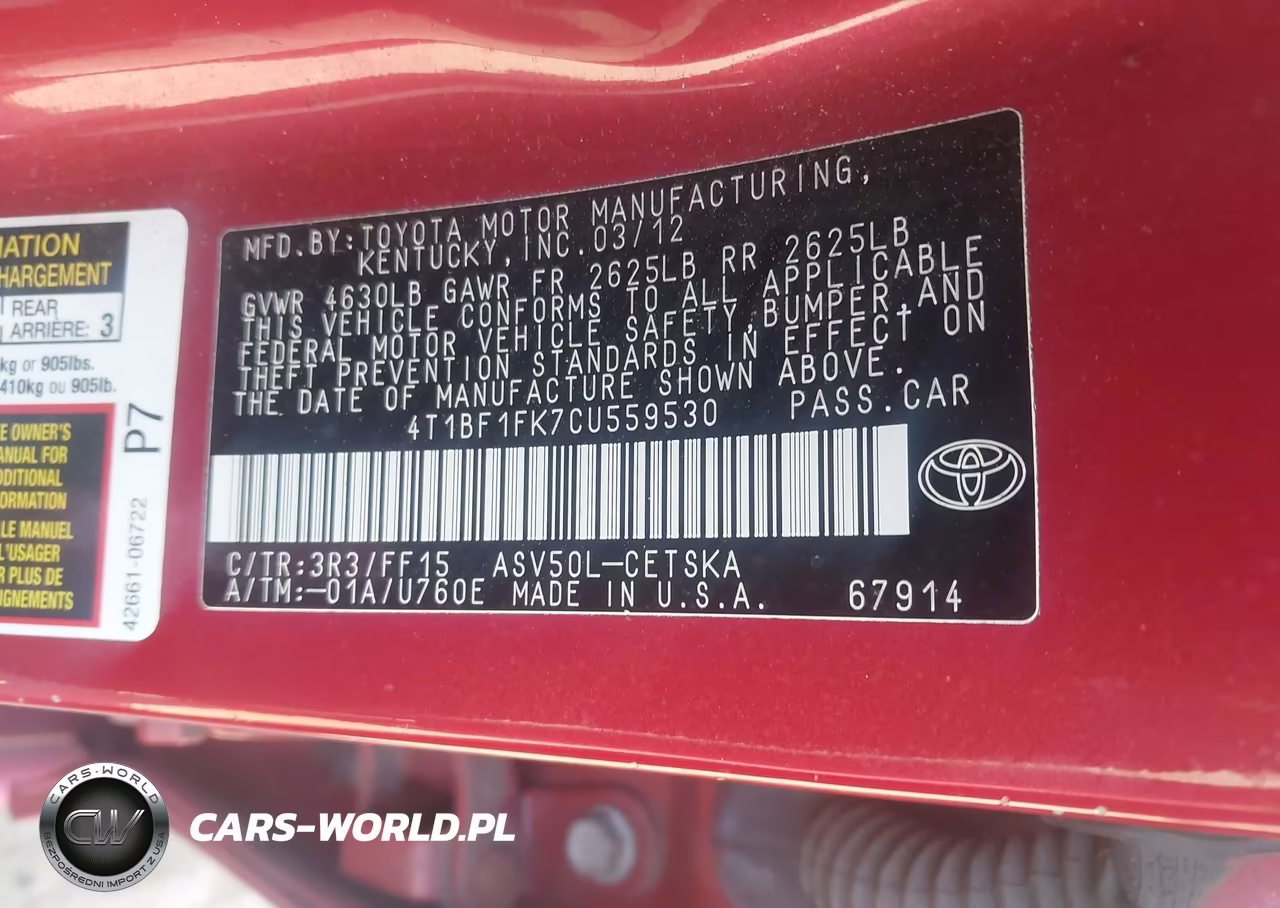 2012 Toyota Camry Se VIN:4T1BF1FK7CU559530 - 9