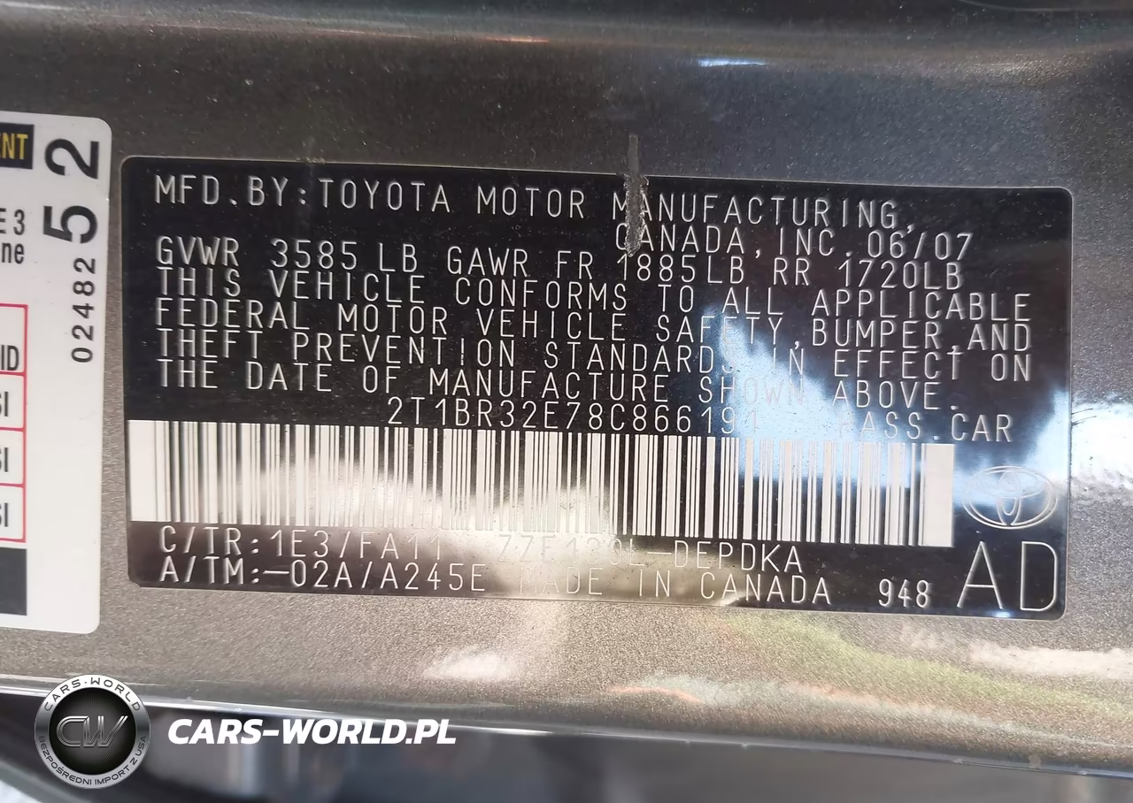 2008 Toyota Corolla Ce VIN:2T1BR32E78C866191 - 9