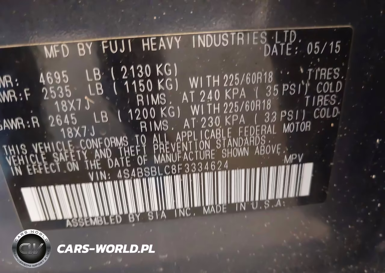 2015 Subaru Outback 2.5I Limited VIN:4S4BSBLC8F3334624 - 9