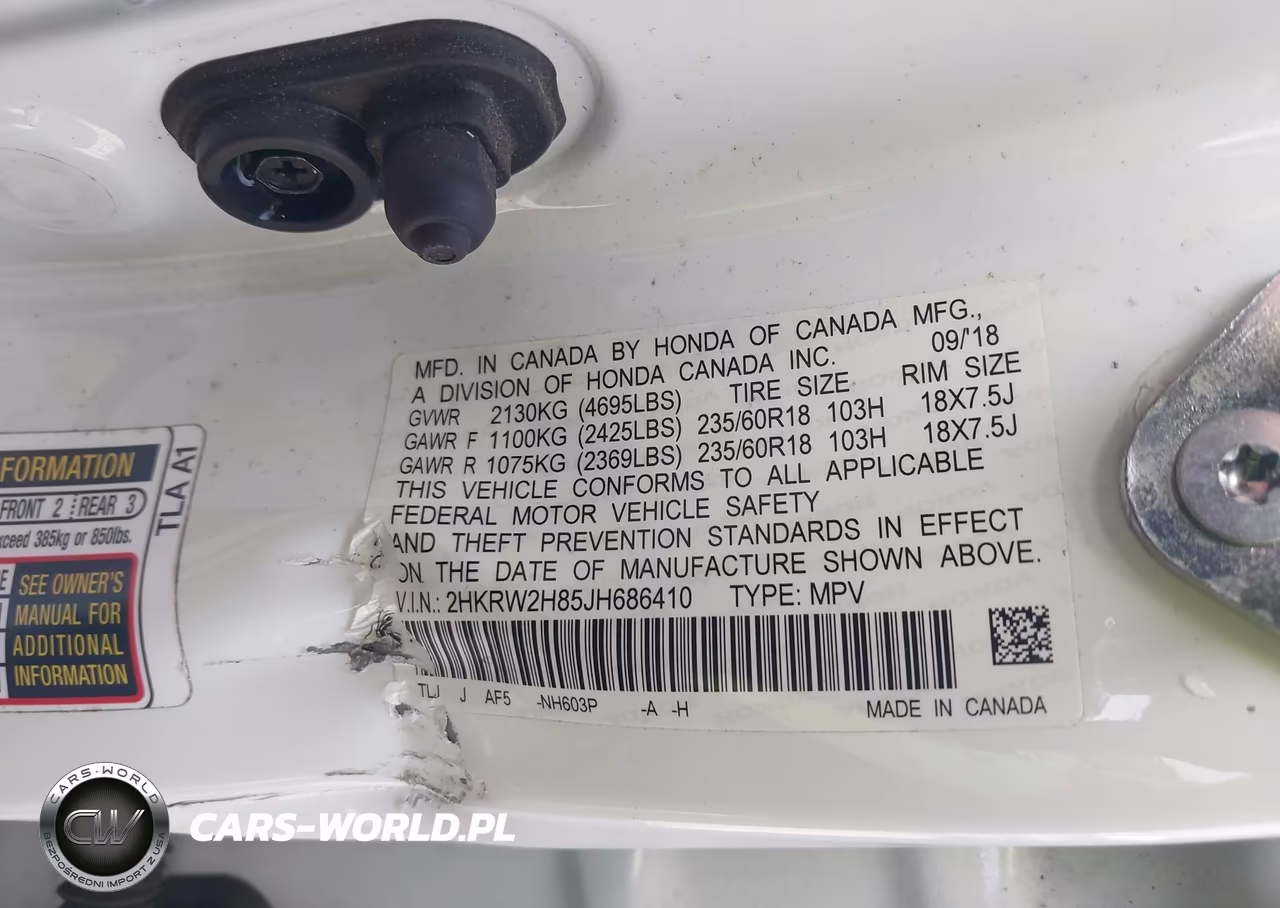 2018 Honda Cr-V Ex-L-Ex-L Navi VIN:2HKRW2H85JH686410 - 9