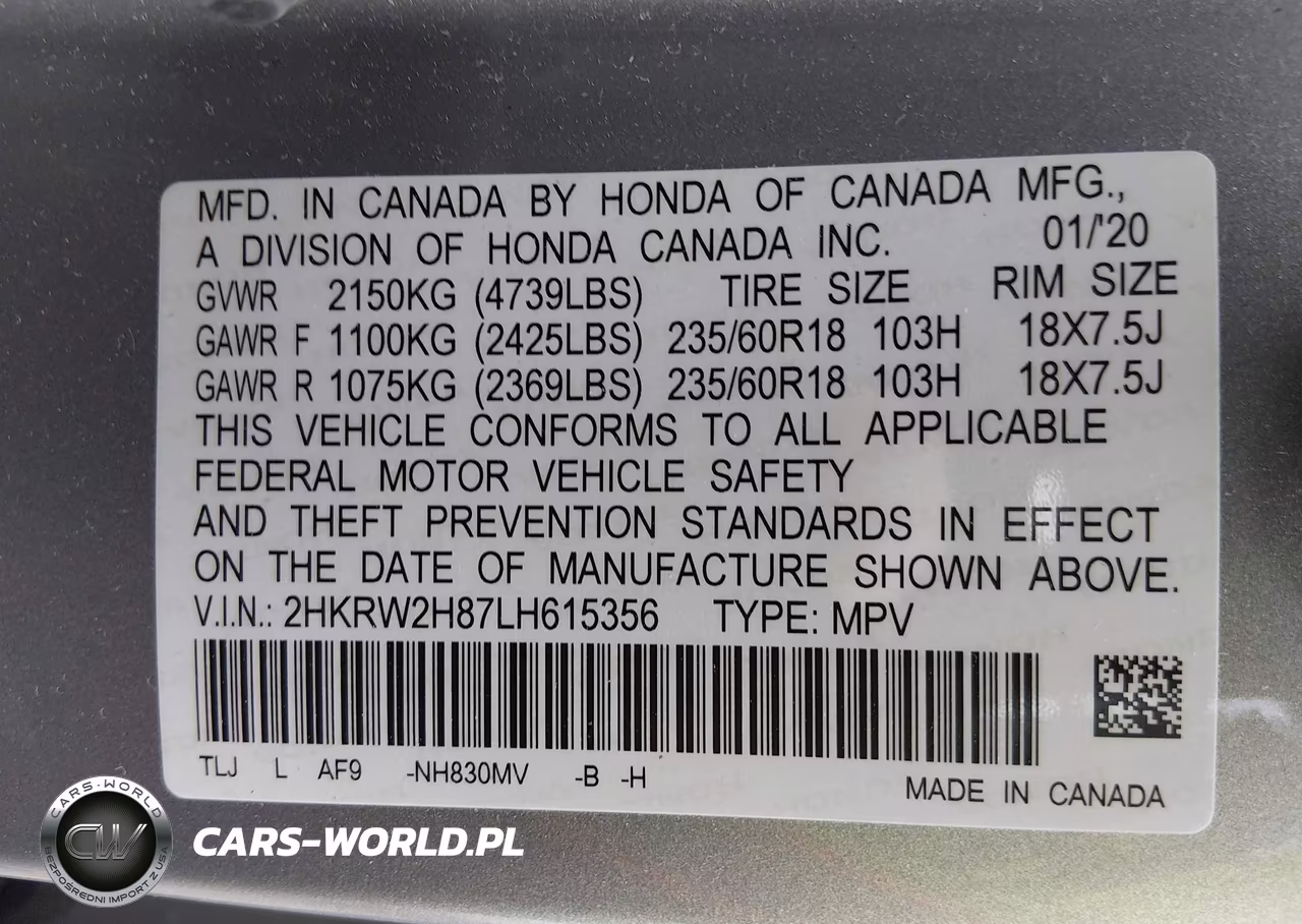 2020 Honda Cr-V Awd Ex-L VIN:2HKRW2H87LH615356 - 9