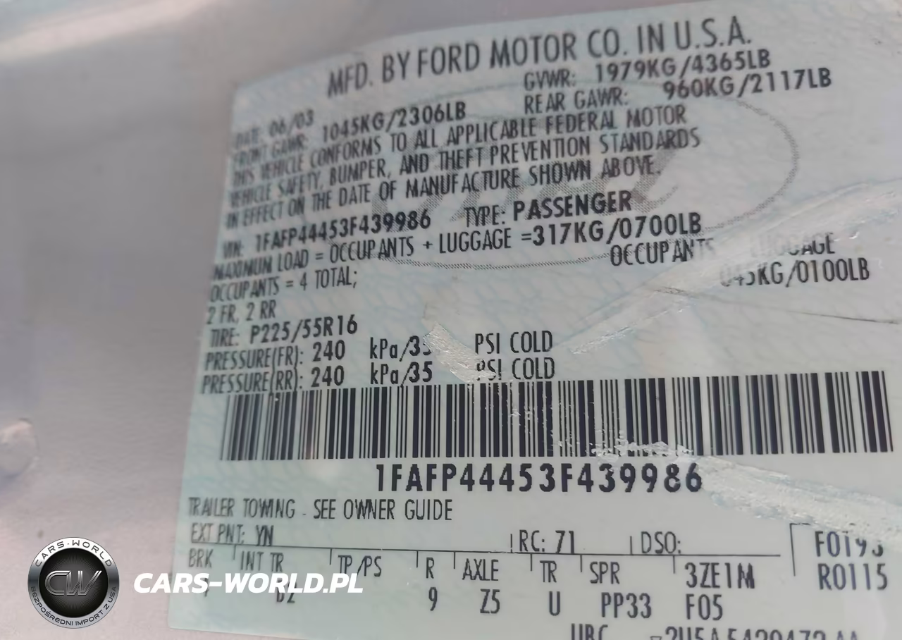 2003 Ford Mustang VIN:1FAFP44453F439986 - 9