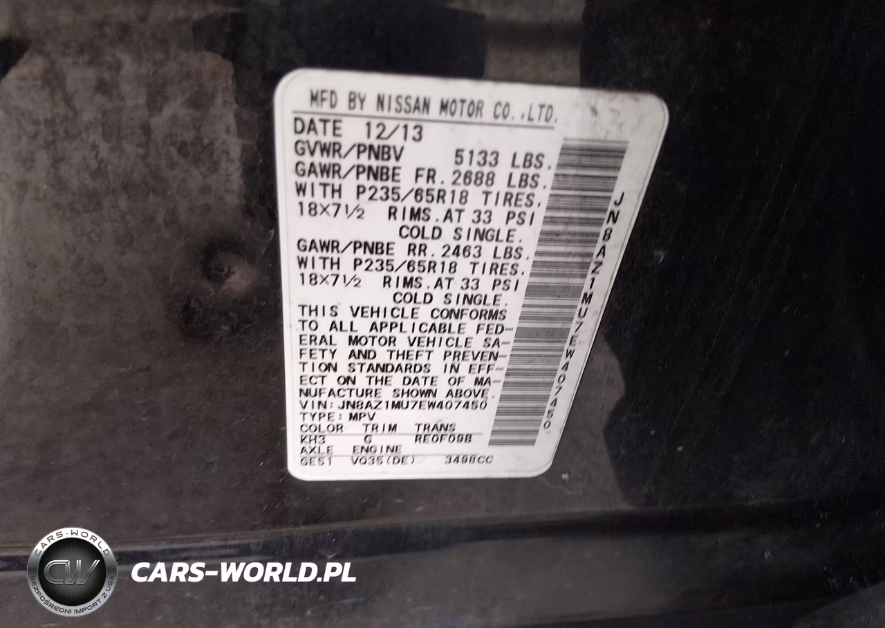 2014 Nissan Murano Sv VIN:JN8AZ1MU7EW407450 - 9