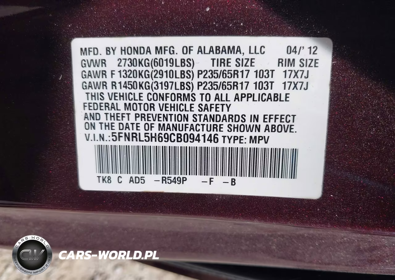 2012 Honda Odyssey Ex-L VIN:5FNRL5H69CB094146 - 9
