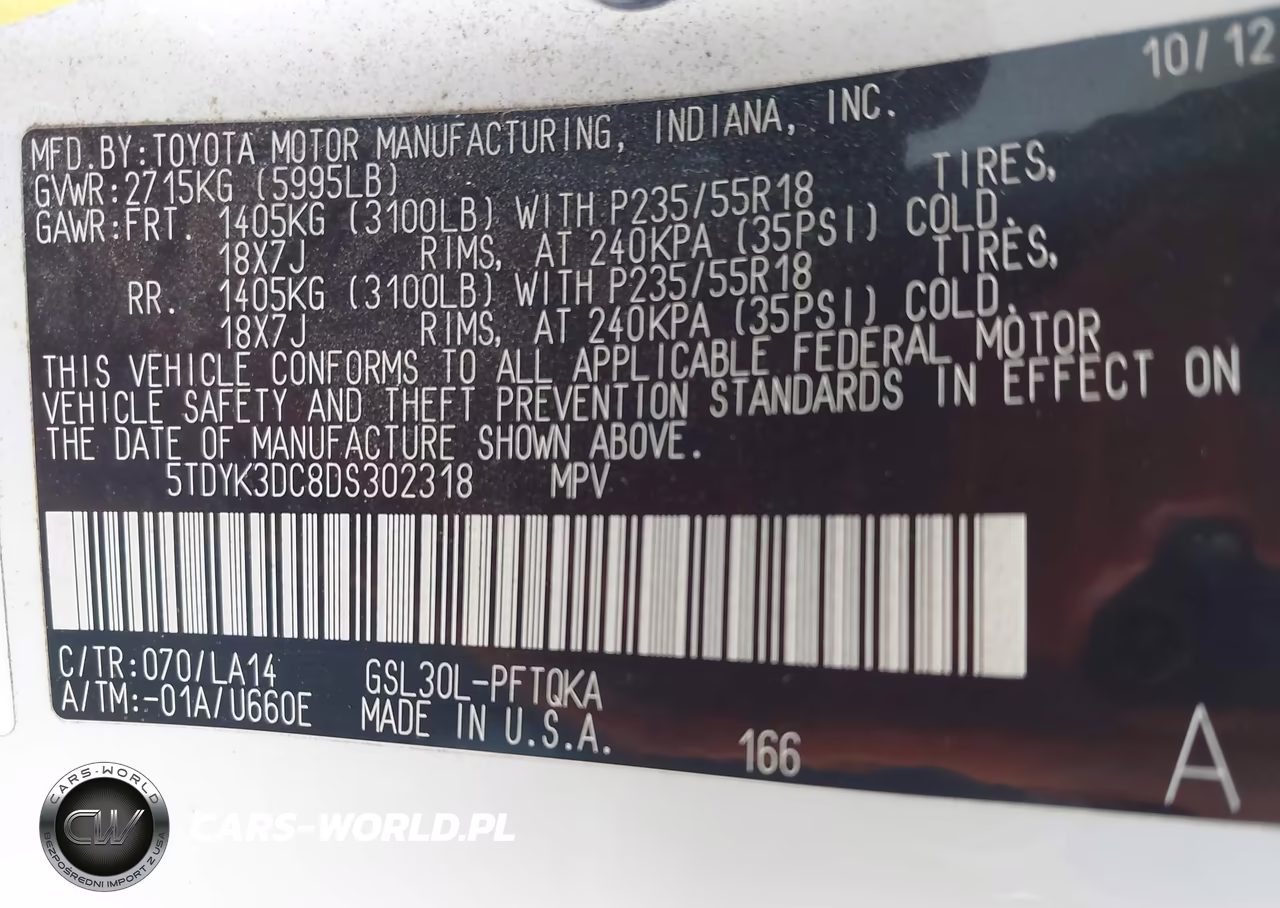 2013 Toyota Sienna Limited V6 7 Passenger VIN:5TDYK3DC8DS302318 - 9