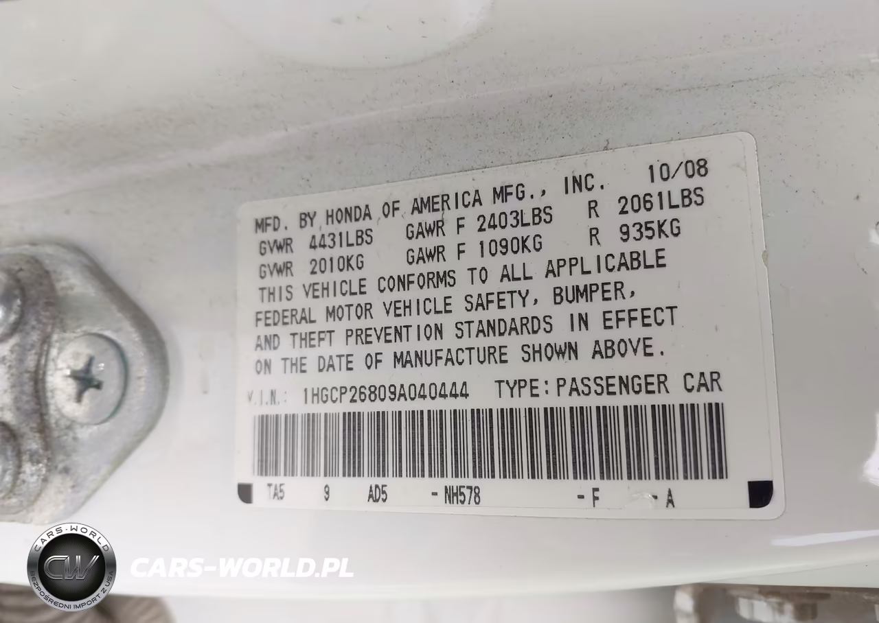 2009 Honda Accord 2.4 Ex-L VIN:1HGCP26809A040444 - 9