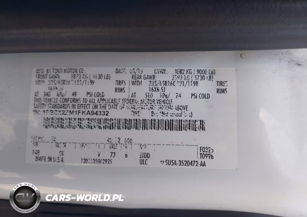 2015 Ford Transit-350 Xlt VIN:1FBZX2ZM1FKA94332 - 9