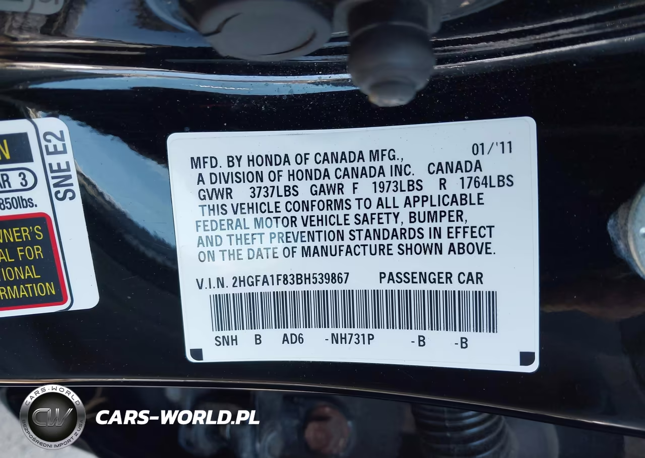 2011 Honda Civic Ex VIN:2HGFA1F83BH539867 - 9