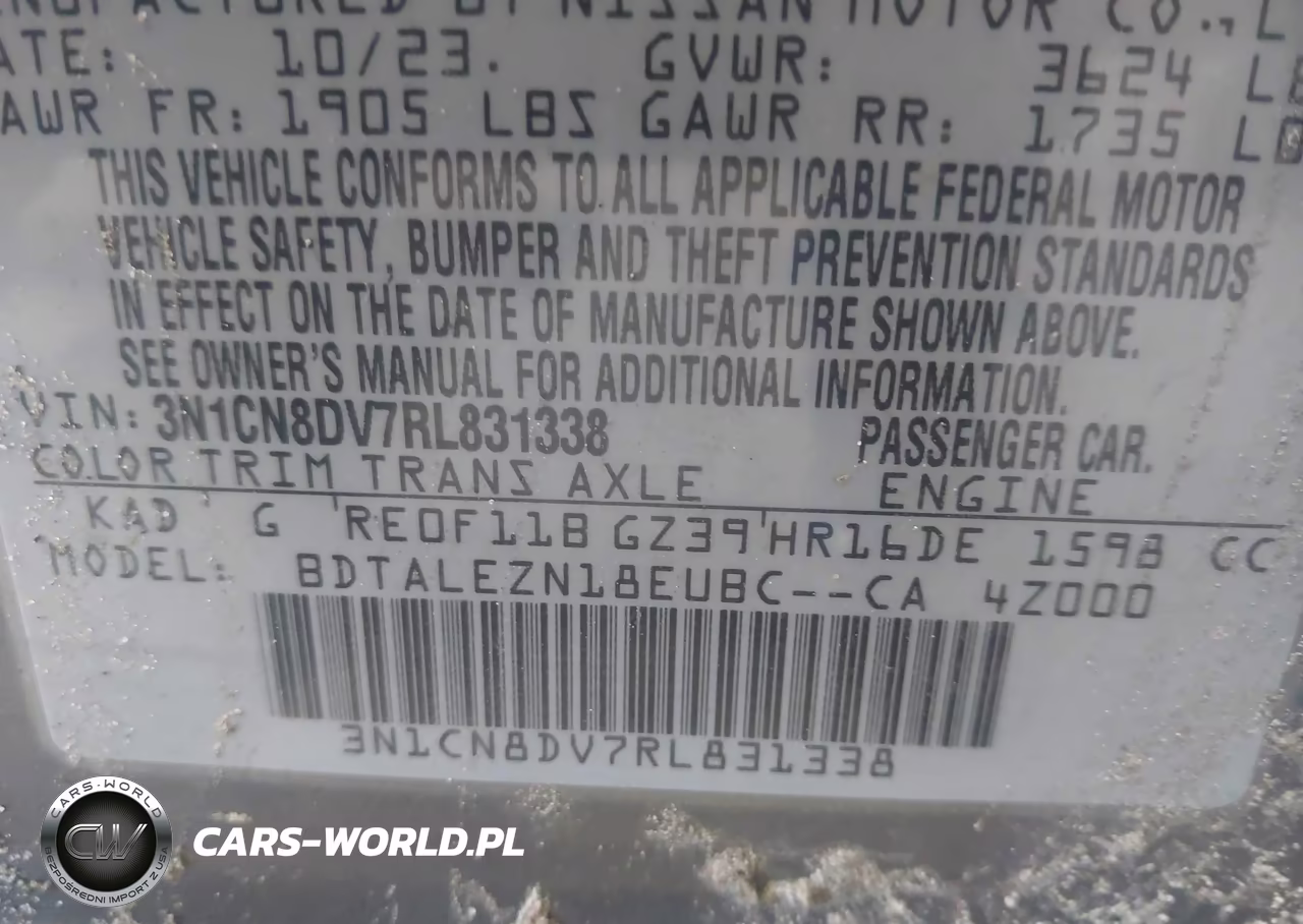 2024 Nissan Versa 1.6 S VIN:3N1CN8DV7RL831338 - 9