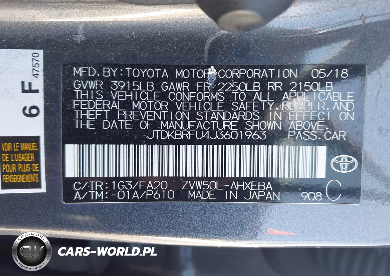 2018 Toyota Prius One VIN:JTDKBRFU4J3601963 - 9