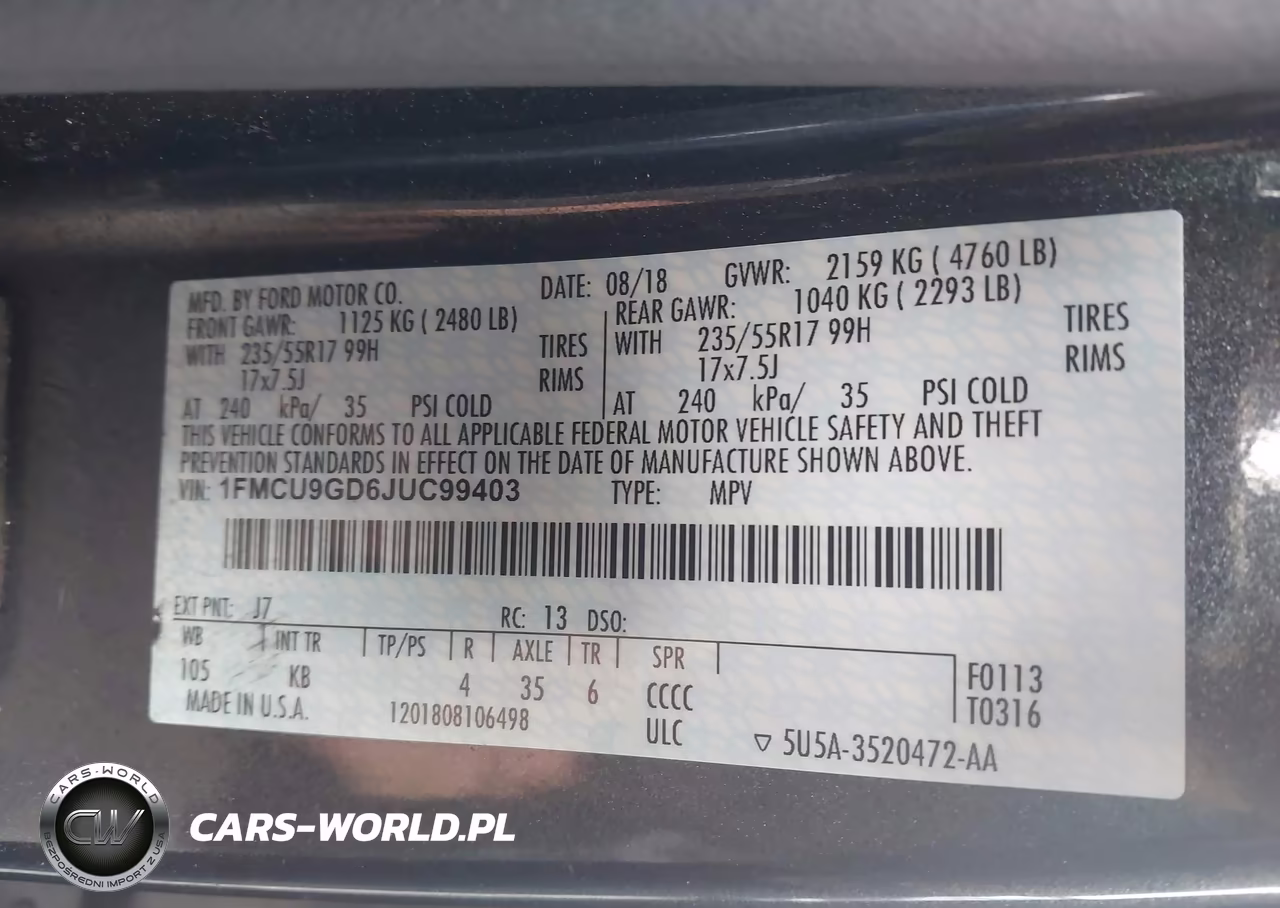 2018 Ford Escape Se VIN:1FMCU9GD6JUC99403 - 9