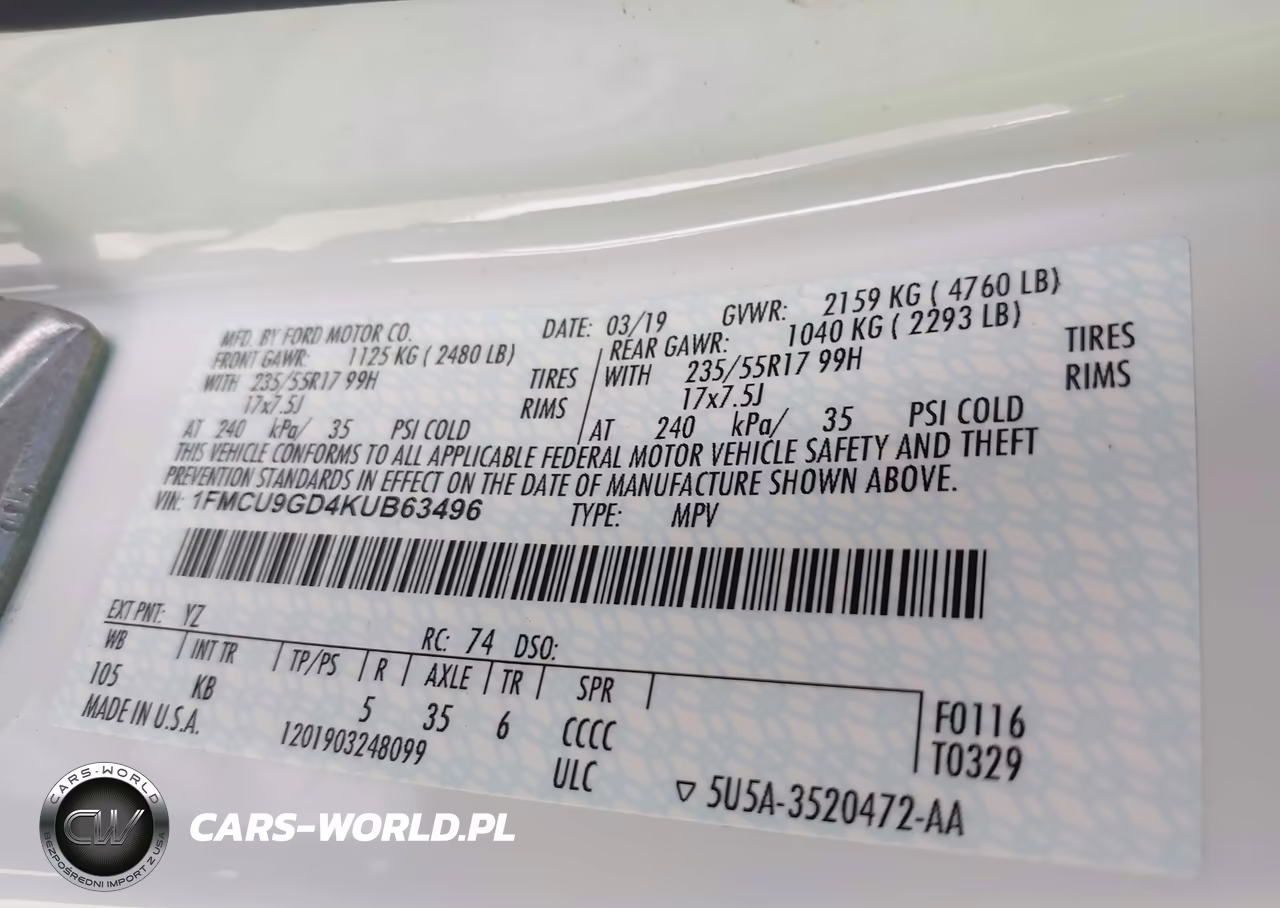 2019 Ford Escape Se VIN:1FMCU9GD4KUB63496 - 9