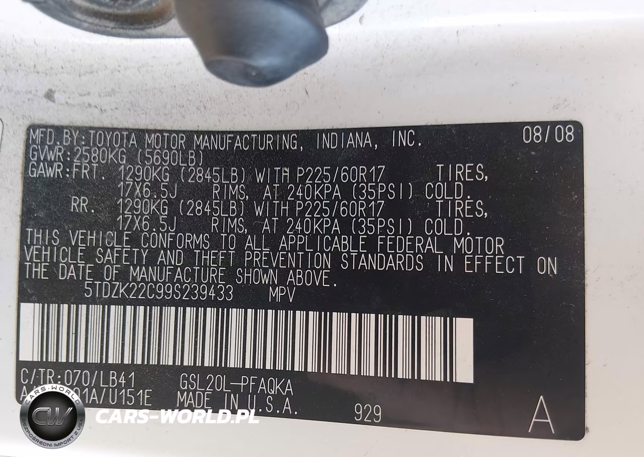 2009 Toyota Sienna Xle VIN:5TDZK22C99S239433 - 9
