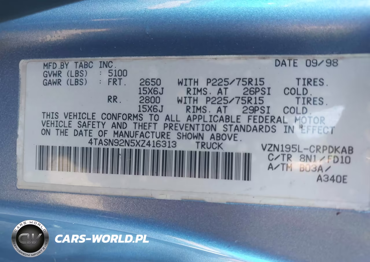 1999 Toyota Tacoma Prerunner V6 VIN:4TASN92N5XZ416313 - 9