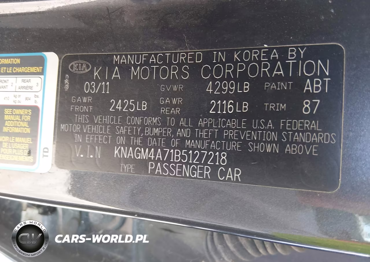 2011 Kia Optima Lx VIN:KNAGM4A71B5127218 - 9
