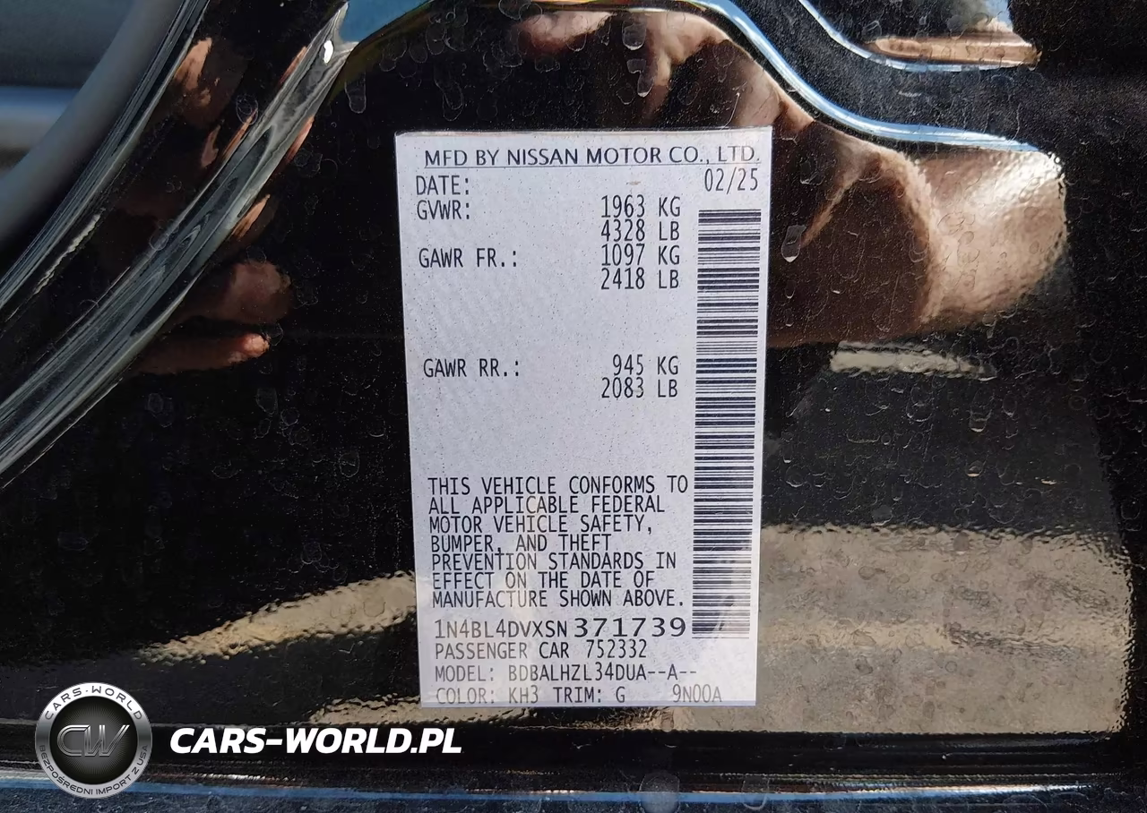 2025 Nissan Altima Sv Fwd VIN:1N4BL4DVXSN371739 - 9